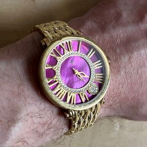Judith Ripka London Watch with Dark Pink Mother of Pearl and Diamonique
